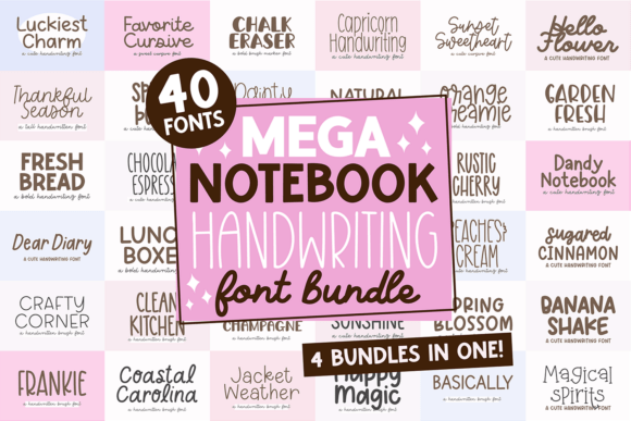 Mega Notebook Handwriting Bundle: 40 Fonts for Digital Planning